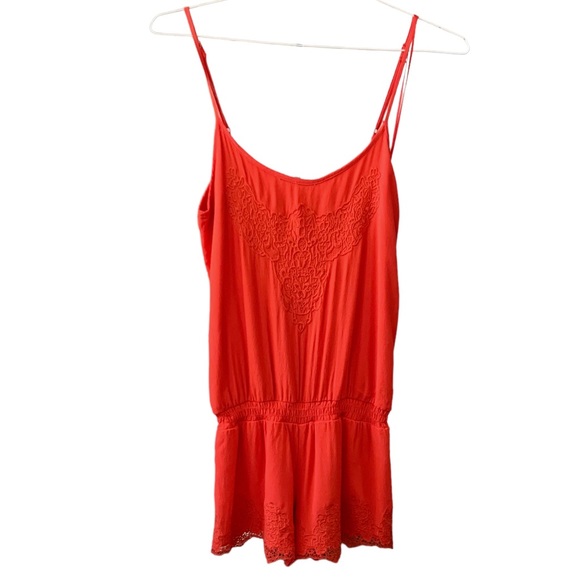 GIANNI BINI CORAL SPAGHETTI STRAP EMBROIDERED ROMPER - Picture 15 of 16